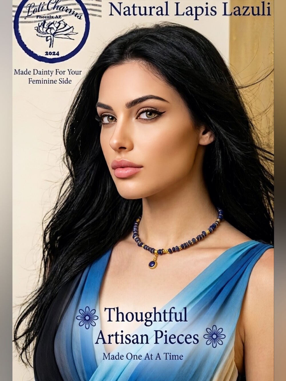 Natural Blue Lapis Lazuli And Pendant In Ornate 18K Gold Plated Necklace